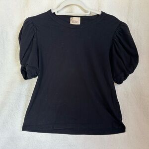Elie Tahari Black Puff Sleeve Crewneck Tee